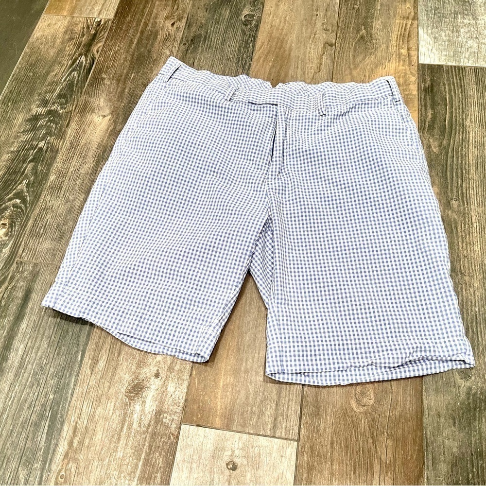 Polo Ralph Lauren Men Sz 35 Waist Gingham Check Shorts 10" Inseam Light Blue